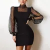 Sukienki swobodne kobiety seksowne jesienne koronkowe siatka impreza elegancka elegancka długie rękaw Slim Bodycon mini sukienka szata noel femme vintage vestidos