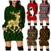 Casual Dresses Women Christmas Festival kläder 2023 Fashion Print Hooded Tickets Short Sweatshirt Dress
