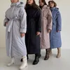 Frauen Unten Parkas 2023 Winter Feste Kapuze Mode Krawatte Gürtel Gesammelt Taille Mäntel Elegante Lange Baumwolle Jacken Weibliche Ladies 230111