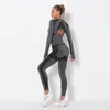 Aktiva uppsättningar 2st kvinnor ihåliga sömlösa yogaset Gymkläder Fitness Leggings Långärmad skjortor Sportdräkt Track kostymer sportkläder