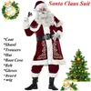 Dekoracje świąteczne 9pcs Veet Deluxe Santa Claus ojciec cosplay garnitur kostium adt fantazyjne sukienki fl zestawy