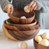 Bowls Solid Wood Bowl Tableware Japanese Style Children's Anti-scalding Wooden Kitchen Utensils Whole Salad Ramen Set