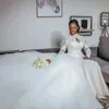 2023 Wunderschöne Brautkleider Brautkleid Stehkragen Lange Ärmel Spitze Applikation A-Linie Sweep Zug Plus Size Maßgeschneiderte Garten Vestido De Novia 401 401