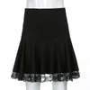 Skirts Gothic Y2K Black Lace Edge High Waist Pleated Skirt Women Punk Style Dark Academia Aesthetic Vintage Clothes A Line Mini