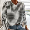 Bluzki damskie koszule kobiety czarno-białe paski o szyi swobodne topy długie rękaw Lose pullover T-shirt Srping Fashion Korea Shirt 230111