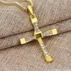 Cadenas Clásico Rhinestone Colgante Hombres Cristal Jesús Cruz Oro Collar largo Actividades Hombre Regalo Accesorio de joyería