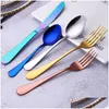 Flatware Sets Colorf 5 Pcs/Set Set Tableware Cutlery Fork Knife Spoon Teaspoon Kitchen Accessories For Wedding Home Parties Drop Del Dhhdn