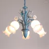 Chandeliers Blue Korean Pastoral Chandelier Lighting Dining Room Bedroom Ceiling Children's Characteristic Lamp