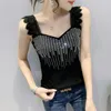 Débardeurs pour femmes Vêtements d'été Patchwork T-shirt en dentelle Mode Sexy Diamants brillants Femmes Débardeurs Casual Sans manches 2023 T-shirts