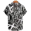 남성용 캐주얼 셔츠 2023 하와이 셔츠 3D 애니메이션 공포 프린트 짧은 슬리브 남자 쿨 탑 카미아스 빈티지 유니스x 5xL