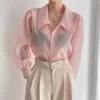 Blusas femininas 2023 Camisas da primavera no verão de manga longa Tops sexy Tops vintage Tulle Tulle Transparent Corean Style Lady