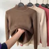 Women's Sweaters Vintage Turtleneck Winter Sweater Casual Knitted Pullovers Fashion Clothes Simple Fleece Lined Warm Knitwear Woman 230111