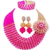 Bröllop smycken set mode fuchsia rosa champagne guld ab afrikanska set crystal pärlor uttalande halsband 8jbk07