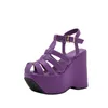 Klädskor sandaler 2022 sommar ny tjock suled kvinnors sandaler romerska ihåliga casual skor söt öppen tå sandaler lila orange 34-43 0111