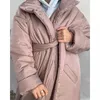 Women's Down Parkas 2023 Winter Solid Hooded Fashion Tie Belt Collected WIESTED COAT