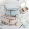 Jewelry Pouches PU Leather Box Display Storage Mirror Holder Case Rings Earring Necklace Ornaments Travel Portable Organizer