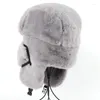 Beretten van hoge kwaliteit ushanka 2023 thermo winter faux bont hoed vrouwen bommenwerper hoeden warme roze ski oordlappen masker sovjet Russische sneeuwkap