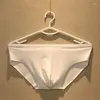 Sous-vêtements hommes glace soie couleur unie mince respirant culotte mode taille moyenne séchage rapide doux élastique Simple mâle slips I48