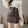 Skirts Zippers Pu Leather Mini Korean Fashion High-Waisted Vintage Spring Autumn Summer Women'S Clothing Vetement Femme 2023