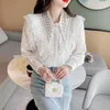 Kvinnors blusar 2023 Spring Fashion Luxury Beaded Blouse Ladies Temperament Långärmad broderi rufs Tops Autumn