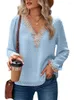 Women's T Shirts Women Long Sleeve Jacquard Chiffon Lace V-Neck Shirt Tops