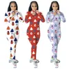 Fall Winter Xmas Jumpsuits Women Christmas Pajamas 2XL Long Sleeve Snowman Print Sleepwear Sexy Bodycon Rompers Nightwear Home Wear Casual Streetwear 8451