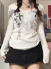 Kadın Tişörtleri Gotik Retro Gömlek Kadınlar Uzun Kol Y2K Estetik Grunge Üstler E Kız Rhinestones Yama Tee Femme Sonbahar Kış 2023