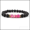 Perlé Chakra Gemstone Bracelet Pierre Naturelle Stretch Yoga Reiki Prier Perles Diffuseur D'huiles Essentielles Énergie Volcanique Unisexe 8Mm Drop D Dhvud