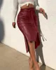 スカートソリッドカラースプリットファッションフェイクレザースカート女性のハイウエストセクシーなPUロング