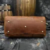 Duffel Väskor Mäns vintage Crazy Horse Leather Travel 18 "Brown äkta väska Hållbar ko helg stor tote