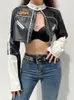 Jackets femininos Darlingaga Streetwear Punk Patkwork Crop Courped Leather Women Zipper Autumn Winter Contrast Color Basic Coat 230111