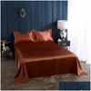 Ensembles de draps 18 couleurs Ensemble de draps plats en satin de soie de luxe Single Queen Size King Couvre-lit Er Lin Double FL Sexy Drop Delivery Dhvdz