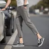 Men's Pants Men's Straight-leg Spring And Summer Linen Plaid Retro Fashion Casual Nine Points Clothing Ankle Trousers