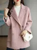 レディースニットティー冬コートファッションウールブレンドオーバーコート女性エレガントな厚い厚いコートダブル胸肉の女性230111