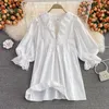 Women's Blouses Autumn Plus Size Sweet Ruffle Shirt Solid Color Lace Patchwork V-Neck Long Sleeve Women&#39;s Clothing Casual Loose