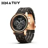 Montres-bracelets Hnatuy montres pour hommes 5ATM montre en bois étanche mâle en acier inoxydable haut militaire homme bracelet en cuir cadeau