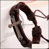 Charm Armbänder Vintage Leder Armreifen Metall Kreuz Jesus Armband Einstellbare Wachsschnur Braun Schwarz Großhandel Drop Lieferung Schmuck Otluh