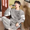 Slaapkleding voor heren Flanel Pyjamas Winter Velvet Dikke Warm Pijama's Thuiskleding Tweedelig Koreaans losse cartoon Nightwear Pak 230111