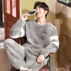 Men's Sleepwear Flannel Pajamas Winter Velvet Thickened Warm Pijamas Home Clothes Two piece Korean Loose Cartoon Nightwear Suit 230111