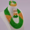 Ensembles de bijoux de mariage, dernier Champagne vert or AB, colliers de perles nigérians, ensemble de perles africaines, cristal de mariée LBSJ05