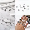 Bandringar Fashion Jewelry Knuckle Ring Set Retro ￖverdriven Cross Frog Peacock Fj￤ril