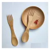 Dinnerware Sets Bamboo Cutlery Fork Spoon 2 In 1 Tableware Portable Flatware Student Picnic Travel Ice Cream Salad For Kids Drop Del Dhhmf