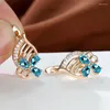 Hoop Earrings Charm Female Zircon Flower Green Crystal Red Stone Rose Gold Color Wedding For Women