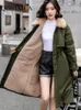 Women's Down Parkas Winter Plush Cotton Jacket Thick Coat with Hood Oversized Midi Long Wool Collar Warm Padded Coats Tops 230111