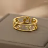 Bröllopsringar guldfärg geometriska ihåliga ut rostfritt stål öppna justerbara stjärnor fingerring goth smycken present bijoux femme