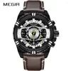 Polshorloges megir heren horloge lederen band leger sporten casual horloges waterdichte lichtgevende kwarts mannen relogios masculino klok