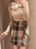 Röcke Kuzuwata Hohe Taille Schlank Kontrast Farbe Plaid Mini Rock Kawaii Herbst Winter Japanischen Jupe Harajuku Faldas Mujer Moda 2023 230110