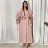 Ethnic Clothing Middle East Dress Pink Kaftan Robe Djellaba Femme Musulmane Modest Dubai Abaya Turkey Islam Muslim Hijab Embroidered Round