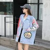 Kvinnorjackor 2023 Spring Cartoon Denim Jacket Kvinnor Sequin Color Matching Loose Tooling Fashion Jeans Chaqueta Vaquera Mujer