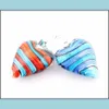 Collane a sospensione all'ingrosso 6pcs fatti a mano Murano Lampwork Mix Color Stripe Cuore Fit Gioielli Regali Deliveria Penda Dhtlj